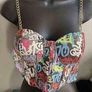 Say what Graffiti Party Cocktail Corset Crop Top Chain SM